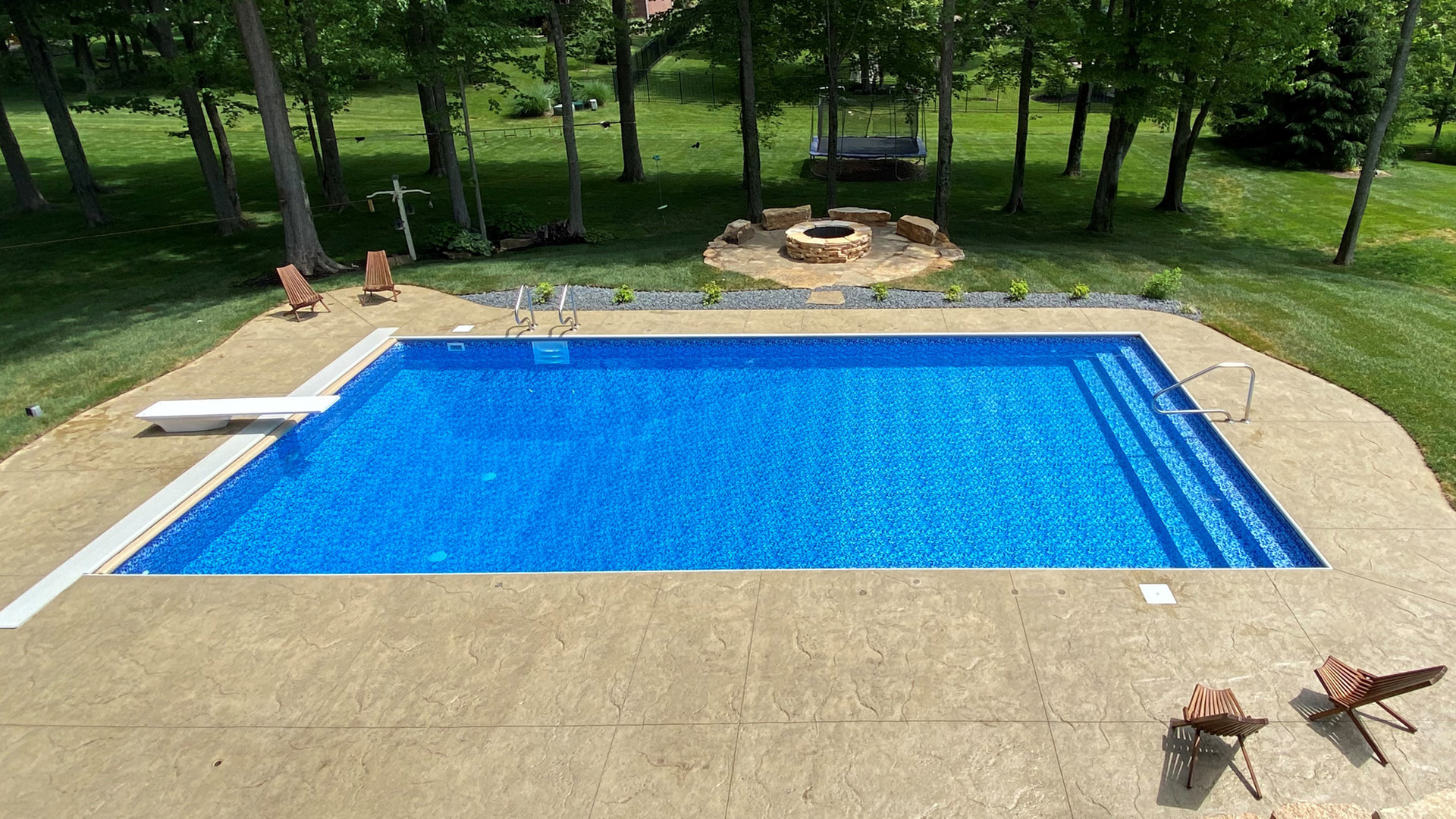 Town and Country Pools - Pool H aerial view of pool and firepit