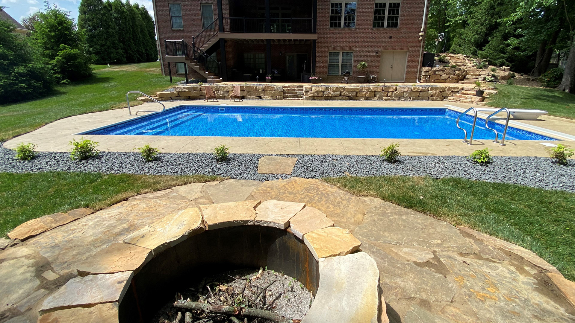 Town and Country Pools - Pool H view from firepit towards pool and residence