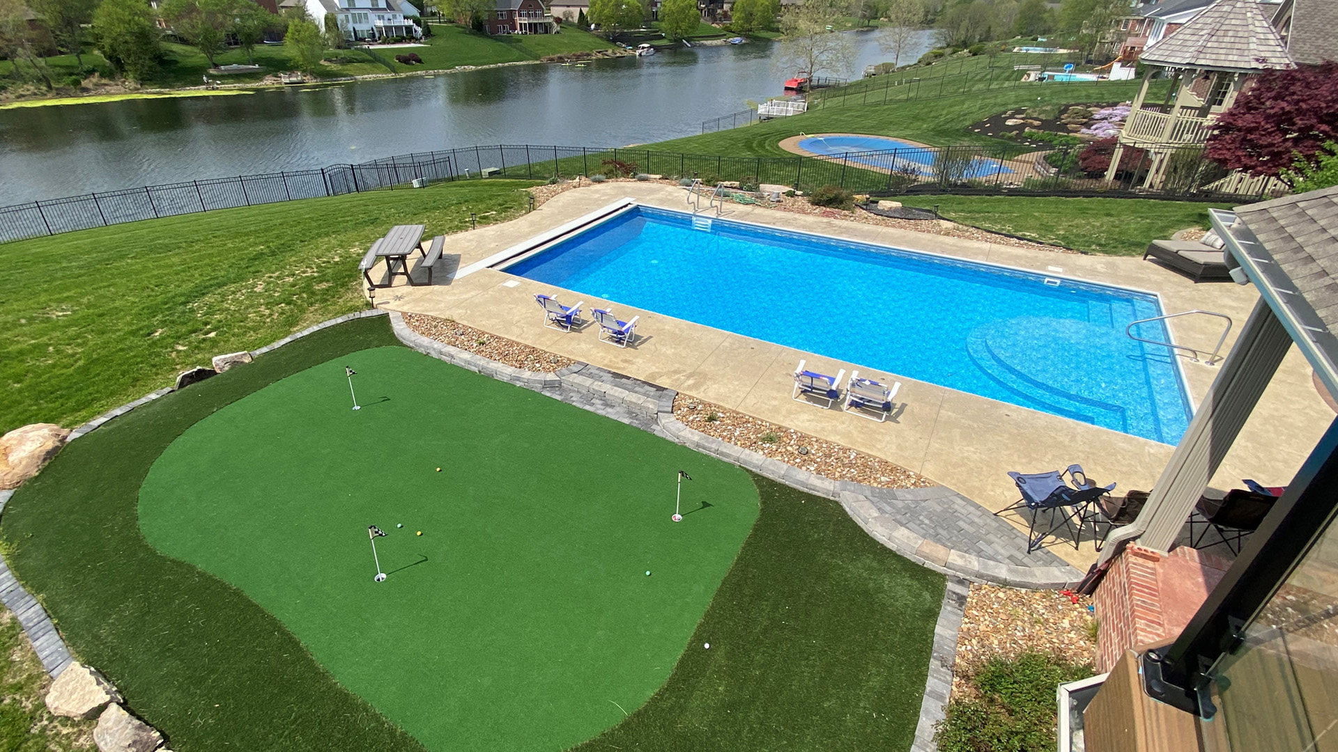 Town and Country Pools - Pool B aerial of pool with golf green