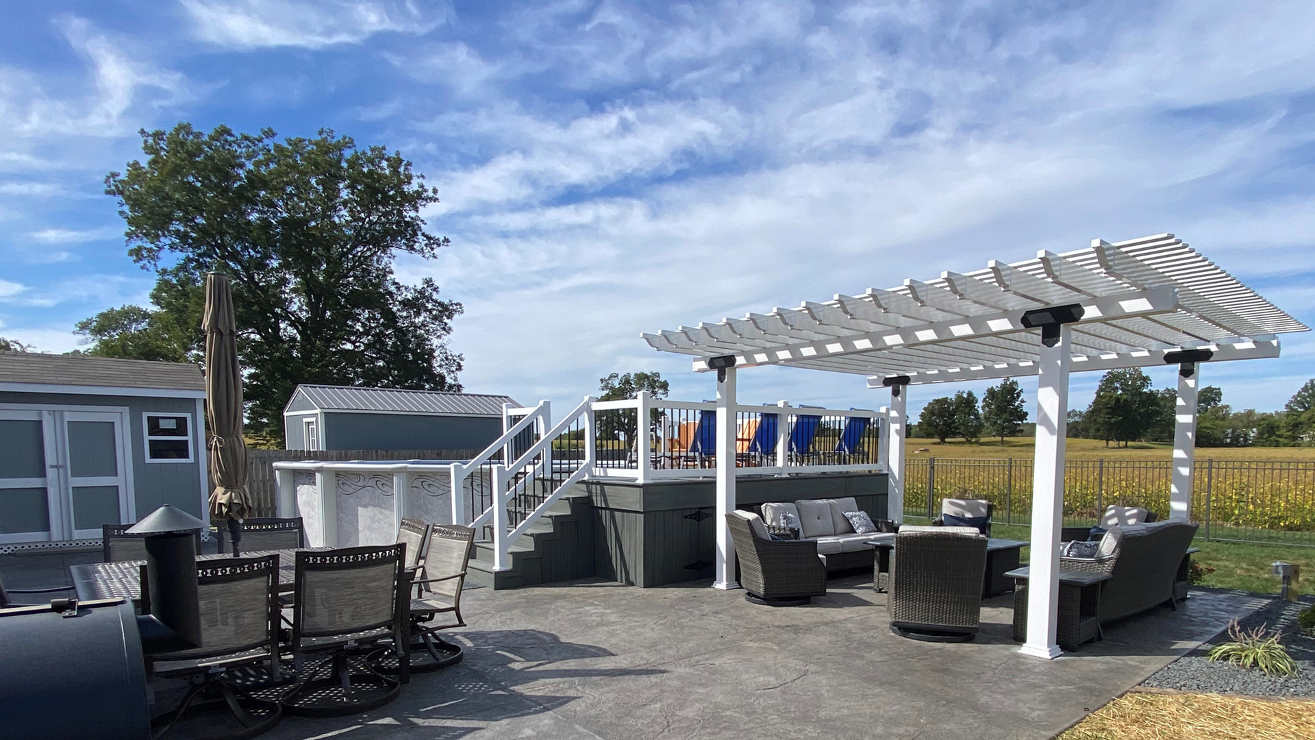 Town and Country Pools - Pool G aboveground pool view of deck and pergola
